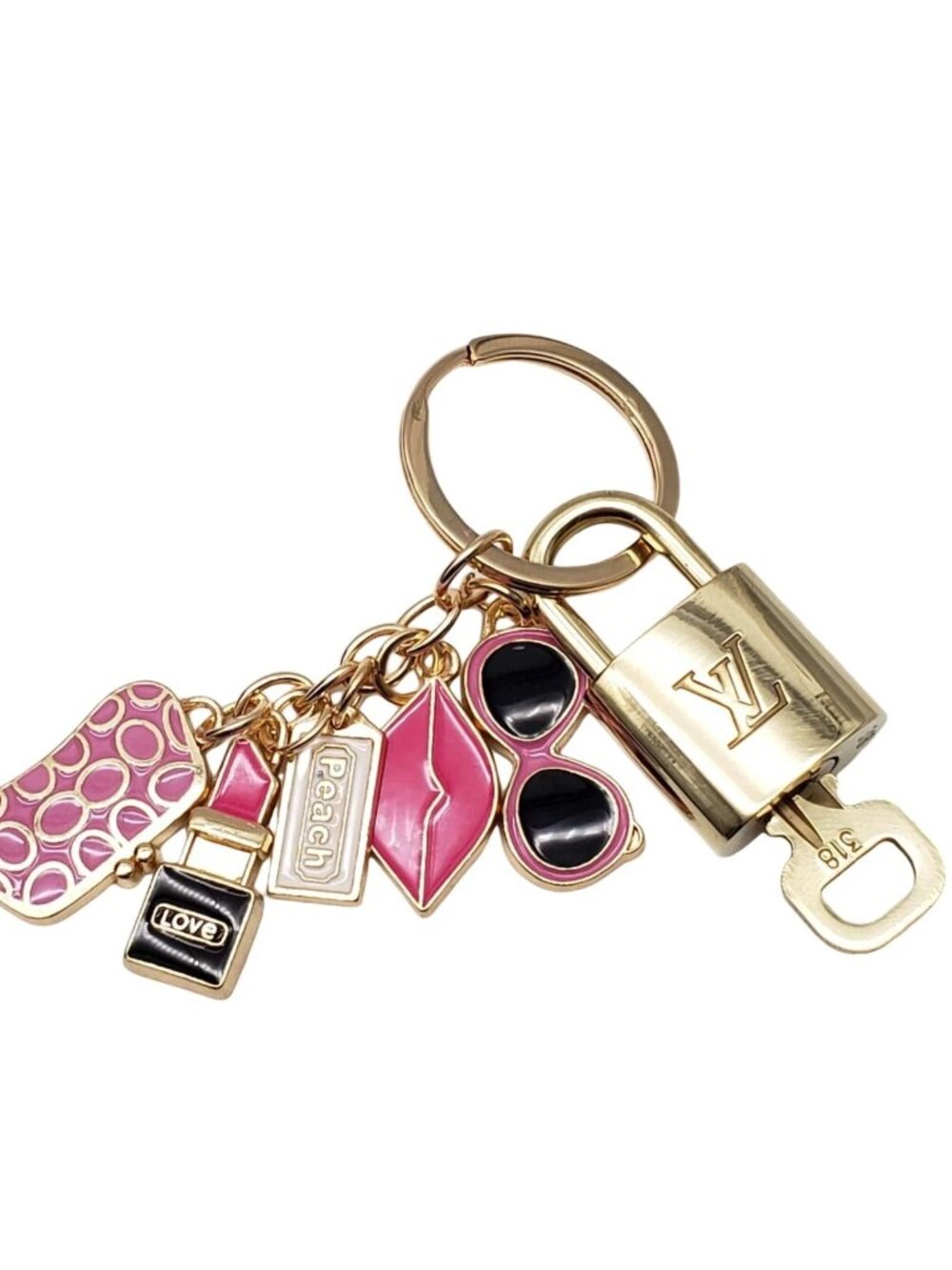 Louis Vuitton Gold Padlock Key 🔒 Authentic LV Charm + Unbranded Keychain - Picture 9 of 10